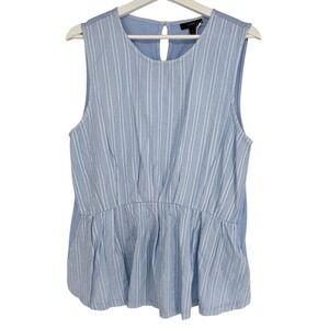 J Crew Sleeveless Peplum Top‎ Blue White Stripe Cotton Womens Size L